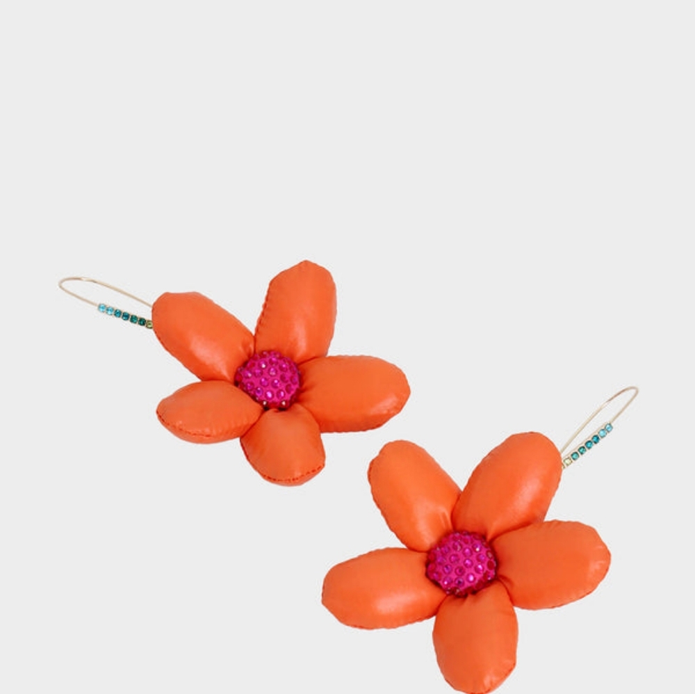 BETSEYS PUFFY FLOWERS HOOK EARRINGS ORANGE